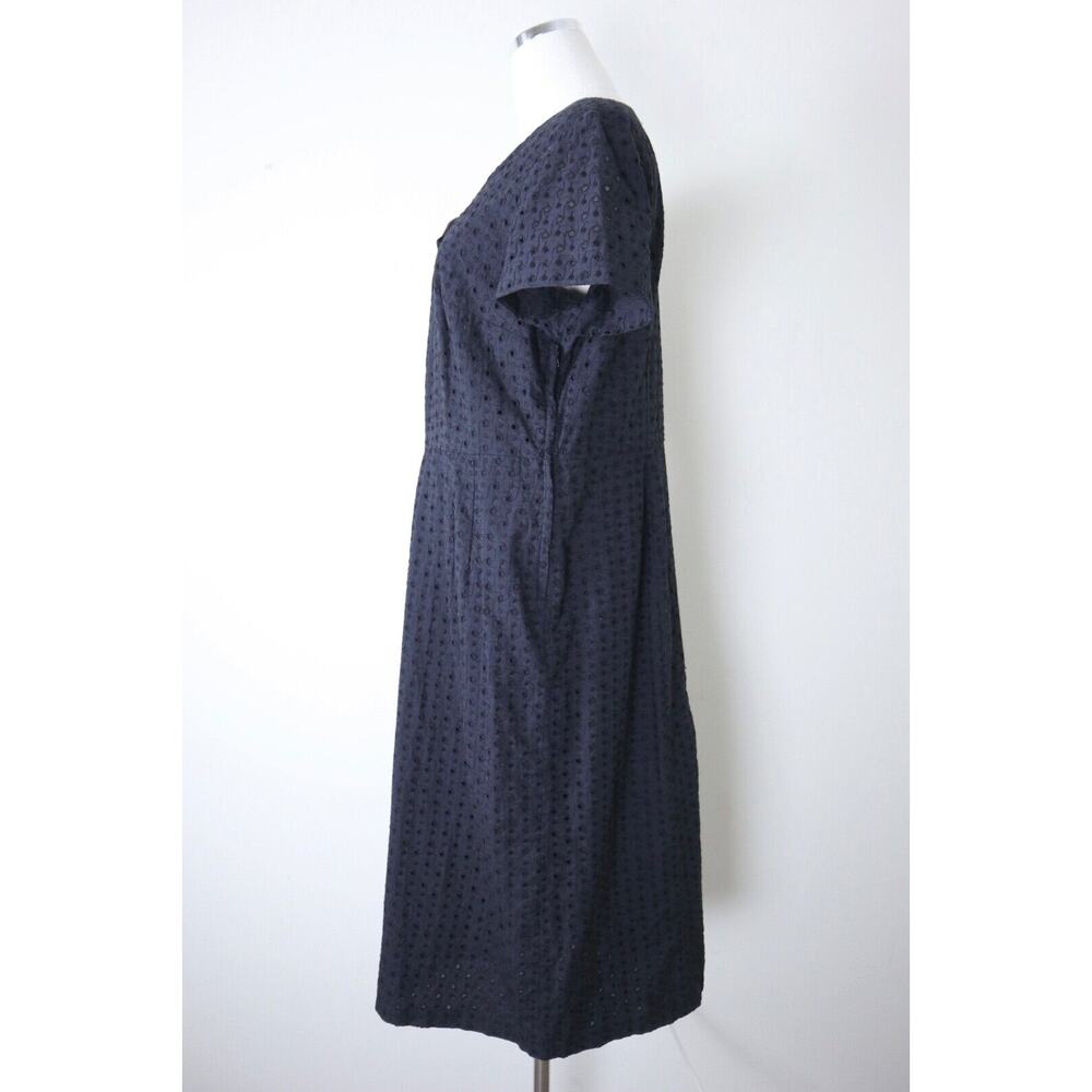 Vintage 1950s Size XL Eyelet Cotton Day Dress Midi Tea Length Short Sleeve Black - Picture 6 of 12